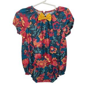Persnickety Romper  Outfit 2T 2 Girl Blue Pink Flower Yellow Bow Boutique